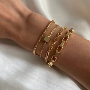 Cube Layered Bracelet Set Adjustable Four Piece Stackable Modern Minimalist Fashion Jewelry Gift For Her