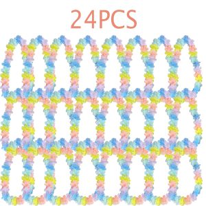 24Pcs Artificial Hawaiian Party Flower Leis Luau Wreath Set