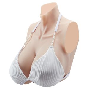 Silicone Breastplate, H-Cup High Neckline Fake Breasts For Crossdressers, Realistic Silicone-Filled Fake Boobs Breast Forms For Transgender Cosplay Drag Queen, Ivory