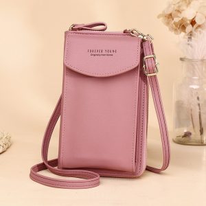 Solid Color Vertical Crossbody Phone Versatile Women's Zip Wallet
