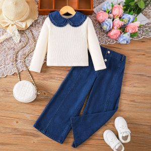 Slim-fit Denim Pants Three-piece Set