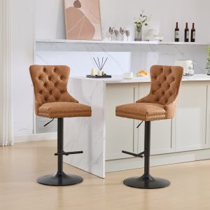 A&A Furniture,Aged And Retro PU Swivel Barstools Adjusatble Seat Height From 26-33 Inch, Modern Bar Stools With Backs Comfortable Tufted For Home Pub And Kitchen Island Orange,Set Of 2