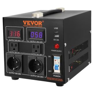 Voltage Converter Transformer, 2000W, Heavy Duty Step Up/Down Transformer, Convert From 110 Volt To 220 Volt And  From 220 Volt To 110 Volt, With US Outlet EU Outlet 5V USB Port, CE Certified