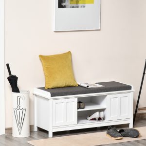 Entryway Shoe Bench Storage Ottoman with Sliding Doors