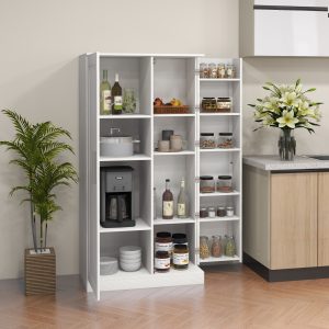 Kitchen Pantry Storage Cabinet, 14-Tier Freestanding Kitchen Cupboard for Living Room, Dining Room Storage, White