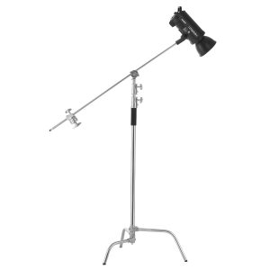 C Stand With Boom Arm, Max Height 10.83 Ft/330 Cm, Stainless Steel Heavy Duty Photography Light Stand With 4.8-9.8 Ft Adjustable Height, 2 Grip Head For Studio Monolight, Softbox, Reflector