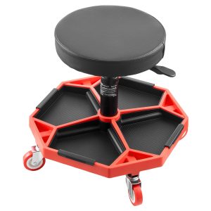 Rolling Mechanic Stool With Wheels, 300 Lbs Capacity Garage Seat/Work Stool, Adjustable Height (16.5-21.7 In) Roller Creeper Seat With Tool Tray, For Garage, Shop & Auto Repair, Black+Red