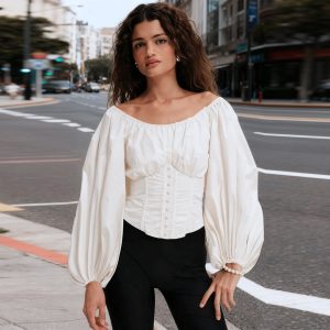 Niche Chic Waist Trimming Lace Up Solid Color Top