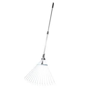 Leaf Rake Steel Garden Rake 15-Tine With 32-63 Inch Adjustable Long Handle