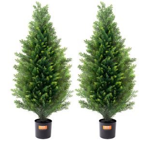 2 Pack 3' Artificial Cedar Topiary Tree Faux Plant UV Decor In/Outdoor