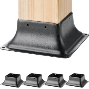 101.6x101.6mm Post Base 4Pcs, Internal 91x91mm Heavy Duty Powder-Coated Steel Post Bracket Fit For Standard Wood Post Anchor, Decking Post Base For Deck Porch Handrail Railing Support