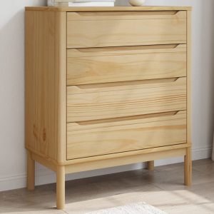 Chest of Drawers FLORO Wax Brown Solid Pine Wood   Chest of Drawers