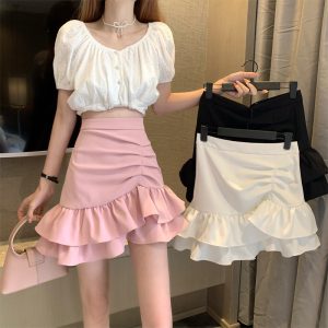Irregular Hem Flared Skirt Women