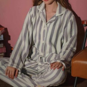 2-piece Set Of Women's Pajamas Autumn And Winter Flannel Str