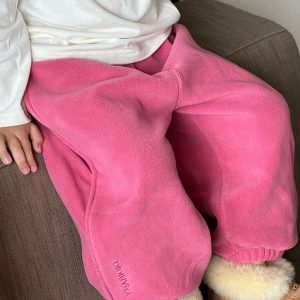 Girls' Autumn And Winter Rose Red Sweatpants