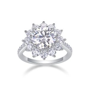 Sunflower - A Wedding Ring Set With Top-quality 3-carat Moissanite S925 Silver And Platinum-plated Diamond. The Ring Can Be Inspected With A Diamond Pen