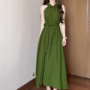 Lady's Off-shoulder Halter Neck Camisole Dress