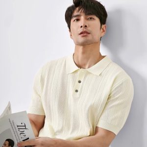 Summer New Hollowed Out Lapel Knit Men's Fashion Casual Short Sleeve