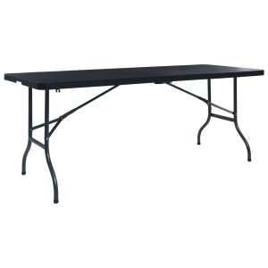Folding Garden Table, Black, 180×75×72 cm, HDPE Rattan Look