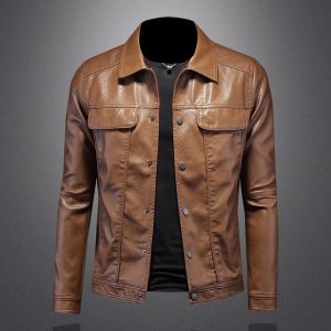 Men's Lapel Motorcycle Leather Coat