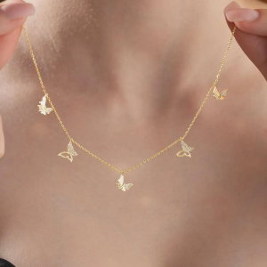 Gold Plated Sterling Silver Butterfly Necklace Dainty Elegant Jewelry