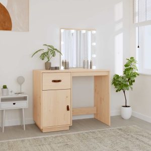 dressing table with LED lighting, 95x50x133.5 cm, solid pine wood