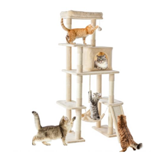 63-inch Cat Tree Tower, Large Multi-story Cat Climbing Tower, Natural Sisal Grabber Posts, Extended Platform, Hammock