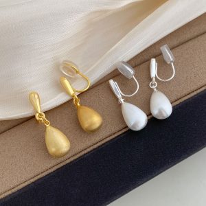 Wire Drawing Drop Pendant Ear Clips Stylish Earrings