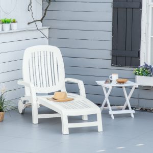 Outdoor Chaise Lounge Chair on Wheels with Storage Box
