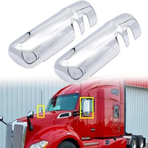 Chrome Door Mirror Covers Fit For Kenworth T680, A Pair Chrome Side Mirror Covers With Clips Fit For Kenworth T680 T880 W990 Driver Side And Passenger Side
