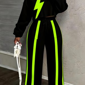 Printed Casual Cropped Sweatshirt And Wide-leg Pants Set