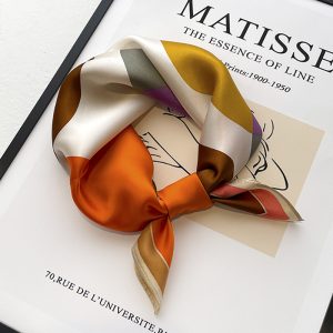 Simple Color-blocking Round Geometric Silk Scarf For Women