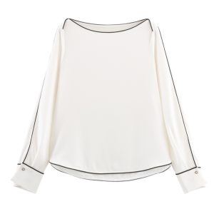 Color-block Trim Loose Pullover Blouse Women