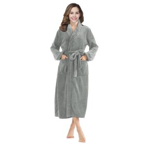 RONGTAI Womens Bathrobe Ladies Fleece Plush Warm Long Robes Fleece Nightgown Sleepwear