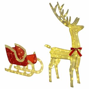 Reindeer Pull Sleigh Warm White 70 x 26