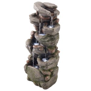Outdoor Water Fountain 7-Tier Rock-Shaped Cascading 38.98 In Fountains