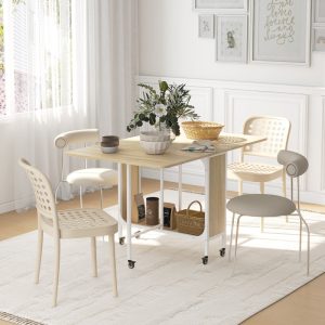 HOMCOM Six-Person Drop Leaf Dining Table - Natural White