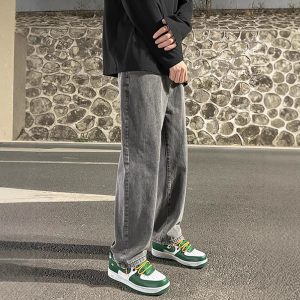 Smoke Gray Men's Loose Wide-leg Straight Jeans