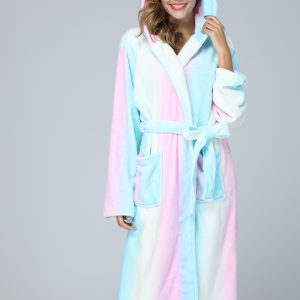 RONGTAI Womens Long Robes Plush Fleece Nightgown Thick Hooded Bathrobe With Pockets Fluffy Sleepwear For Men
