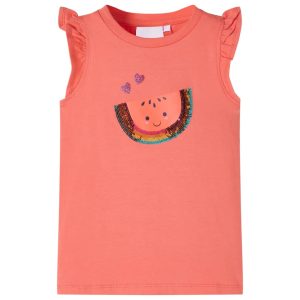Children's T-shirt with ruffled sleeves, coral pink, size 104.
