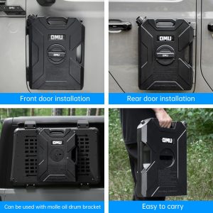 2.64 Gallon,10L Door Hinge Gasoline Container And Mount Set Compatible With 2007-2023 Jeep Wrangler JK JL JT, Gasoline Pack Mount Backing Plate With Snapin Spout Backup Petrol Water Storage Can