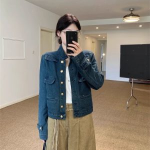 Mid-ancient Stand Collar Women's Denim Jacket Autumn
