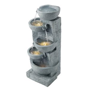 Outdoor Water Fountain 5-Tier Bowl-Shaped Cascading 31.5 In Fountains