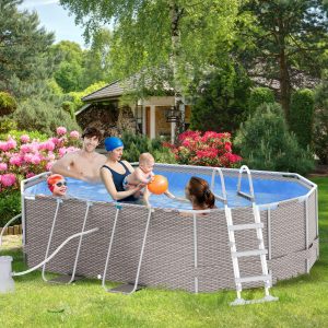 Above Ground Swimming Pool, Non-Inflatable Frame Pool, Gray