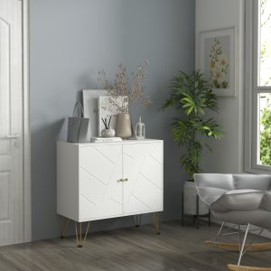 HOMCOM Storage Cabinet Slim Sideboard With Golden Hairpin Legs Adjustable Shelves For Living Room Dining Room Hallway White