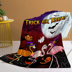 1Pc  Of Flannel Halloween Flamingo Cute Pet Theme Soft And Fluffy Multifunctional Outdoor Beach Camping Living Room Sofa Office Nap Printed Blanket