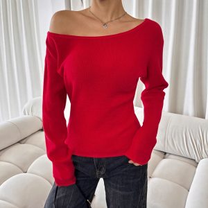 Women's Long-sleeved Knitted Round-neck Waist-cinching Base Sweater