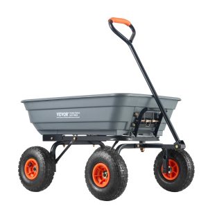 Dump Cart, Poly Garden Dump Cart With Easy To Assemble Steel Frame, Dump Wagon With 2-in-1 Convertible Handle, Utility Wheelbarrow 600 Lbs Capacity, 10 Inch Tires