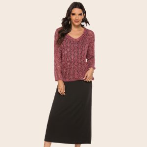 Women's Batwing Sleeve Knitwear Dress Suit