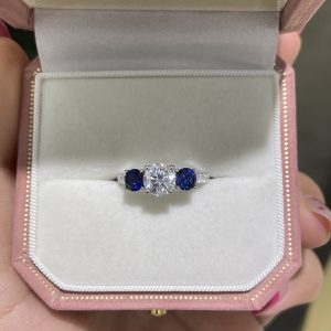 Classic Three-stone 65mm Round 1 Carat Sapphire Engagement Ring